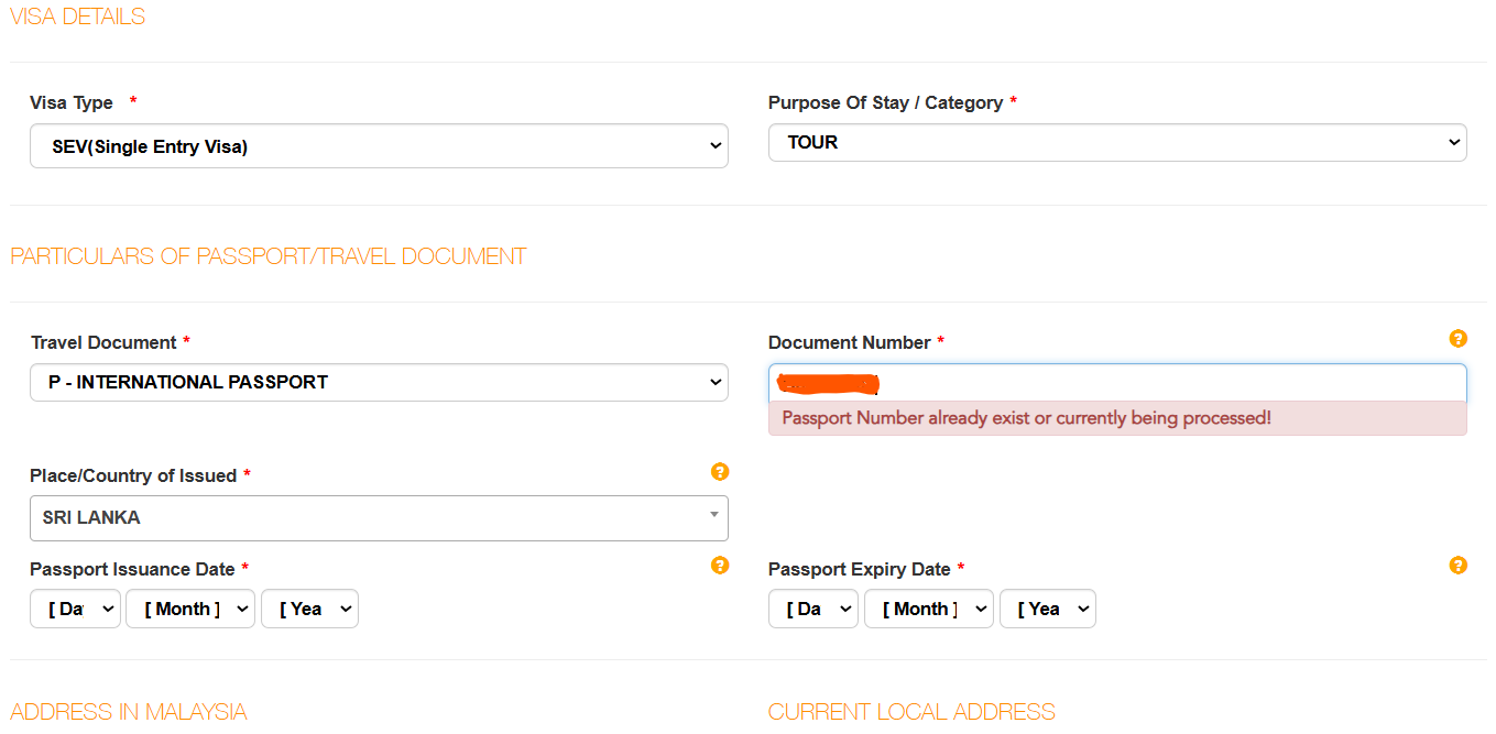 Passport Number Already Exists